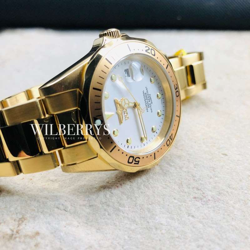 Retail: R6,999.00 INVICTA Men`s 18k Gold pl. Sea Dweller 200M Chronograph Watch BRAND NEW IN BOX