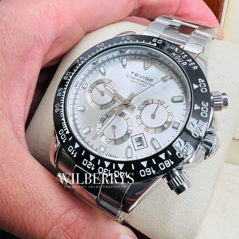 Retail: R2,599.00 TEVISE ® Men's Californian Racer Perpetual Automatic Silver Watch BRAND NEW