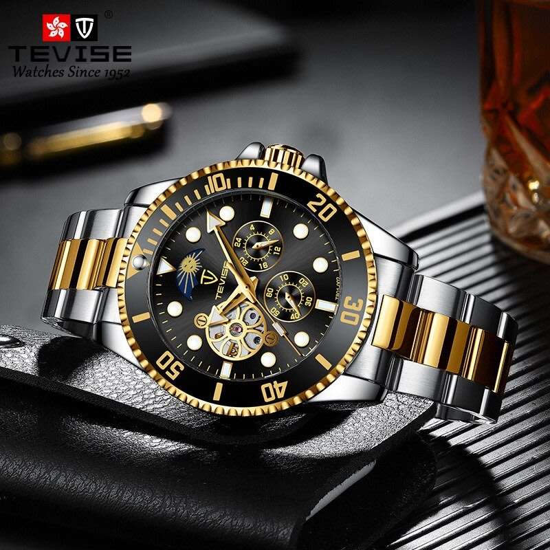 Retail: R2,599.00 TEVISE ® Men`s Perpetual FLYWHEEL Automatic Flower Moon Watch BRAND NEW