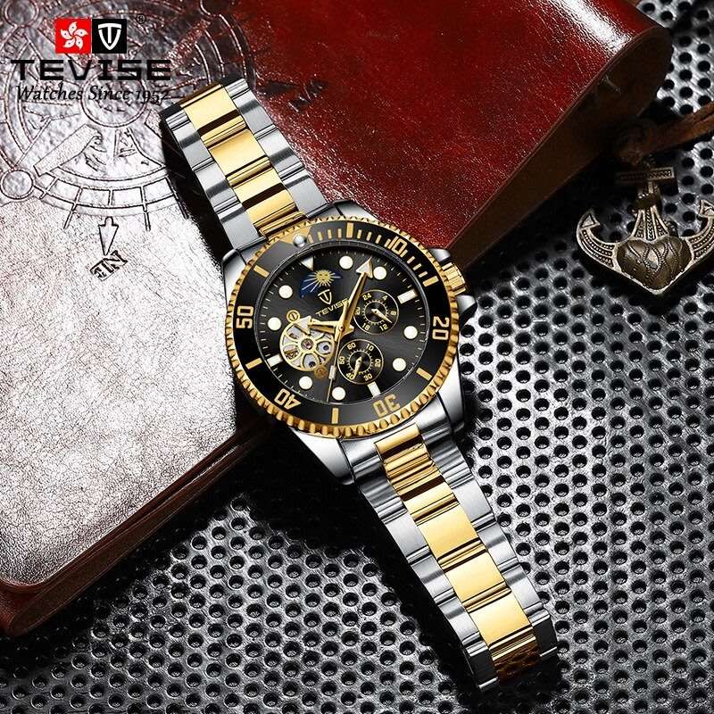 Retail: R2,599.00 TEVISE ® Men`s Perpetual FLYWHEEL Automatic Flower Moon Watch BRAND NEW