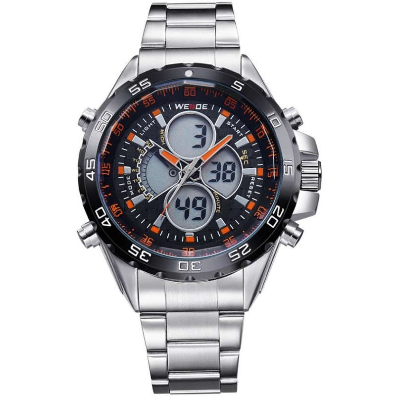 WEIDE Men's Electro Dual Time Steel Black/Orange Watch BRAND NEW official SA store
