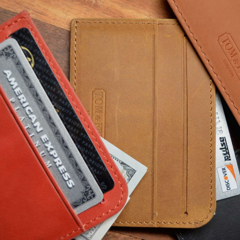 TOM and FRED London® Federucci CAMEL TAN Genuine British Leather Card Holder