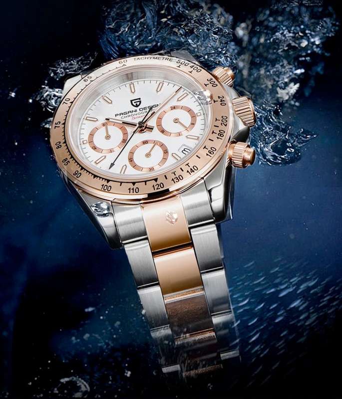 must L@@K!! Retail: R6,500.00 PAGANI DESIGN Daytona Two Tone Chronograph Men`s 100M Watch NEW!!