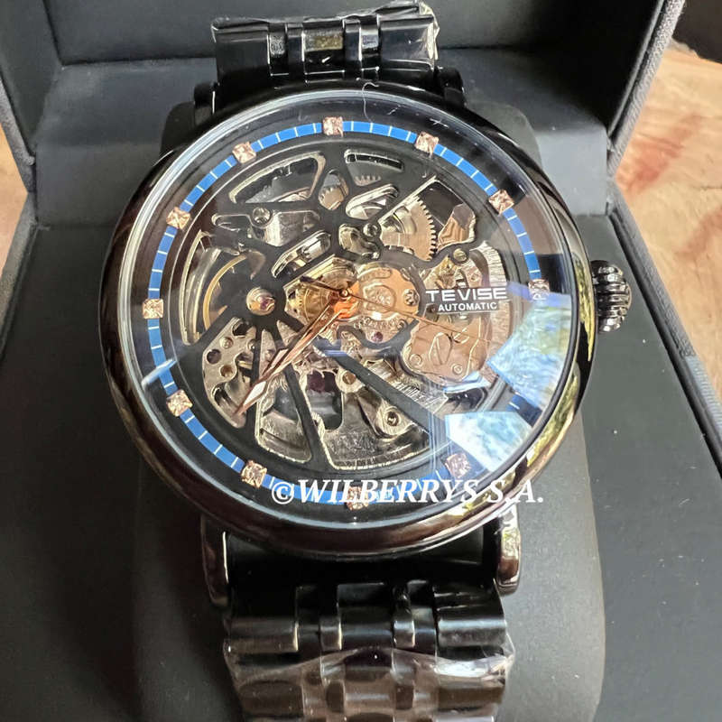 Retail: R2,599.00 TEVISE ® Men`s Steel Skeleton Automatic Diamante Edition Watch BRAND NEW