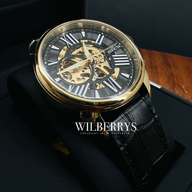 ***skeleton*** Retail: R6,999.00 INVICTA Men`s Black Leather Automatic 42mm Watch BRAND NEW