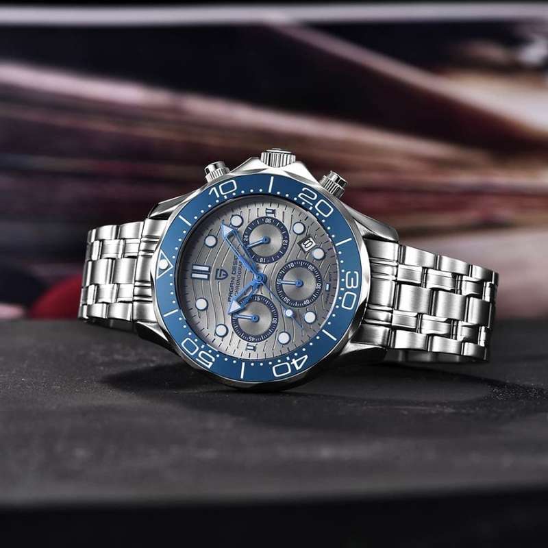 ***hot** R6,900.00 PAGANI DESIGN  Ocean Quest Chronograph Men's 100M 42mm Waved Dial/Date Lume Watch