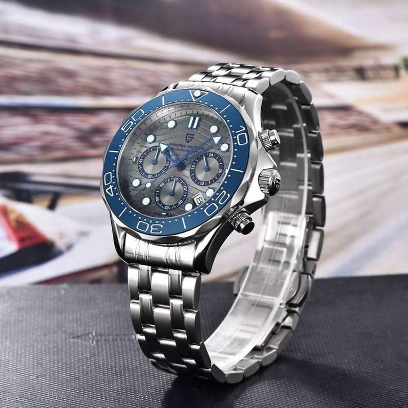 ***hot** R6,900.00 PAGANI DESIGN  Ocean Quest Chronograph Men's 100M 42mm Waved Dial/Date Lume Watch