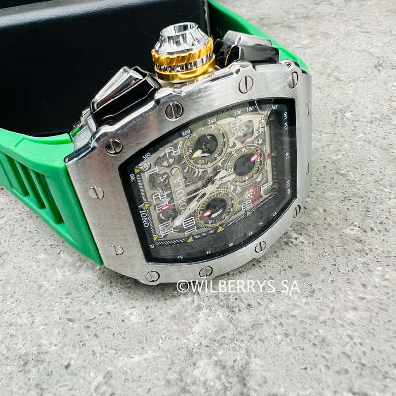 Retail: R1,699.00 ONOLA Grande Prix Shanghai Quartz Chronograph Watch Silver / green BRAND NEW