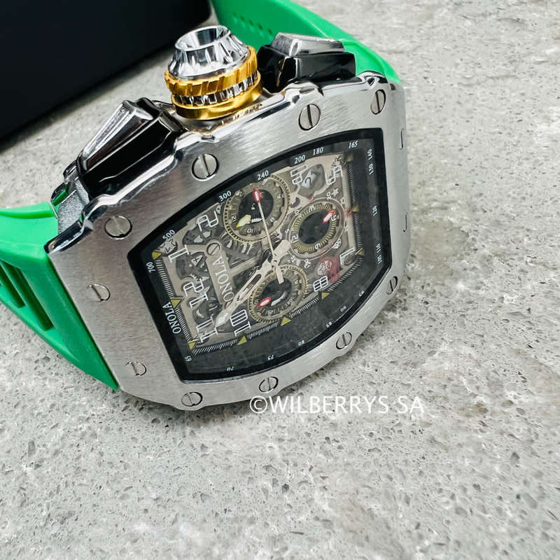 Retail: R1,699.00 ONOLA Grande Prix Shanghai Quartz Chronograph Watch Silver / green BRAND NEW