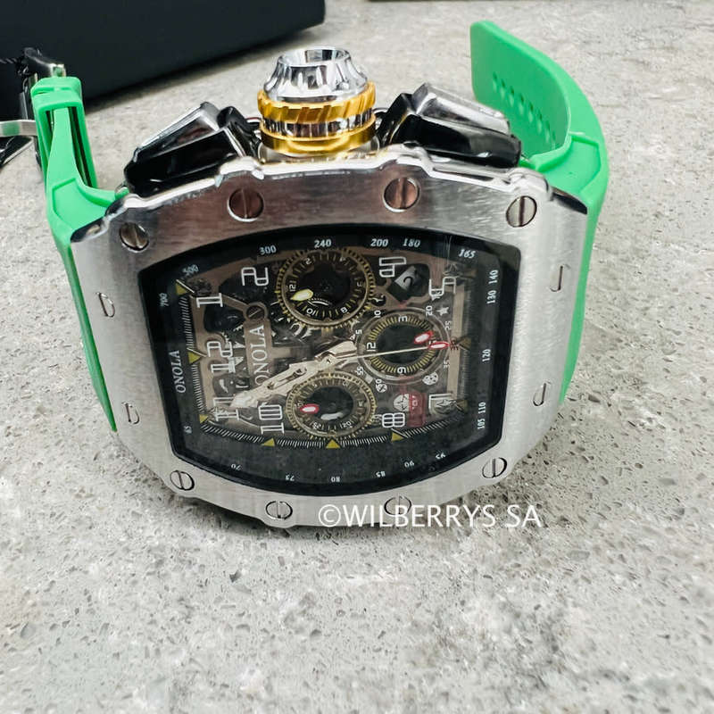 Retail: R1,699.00 ONOLA Grande Prix Shanghai Quartz Chronograph Watch Silver / green BRAND NEW