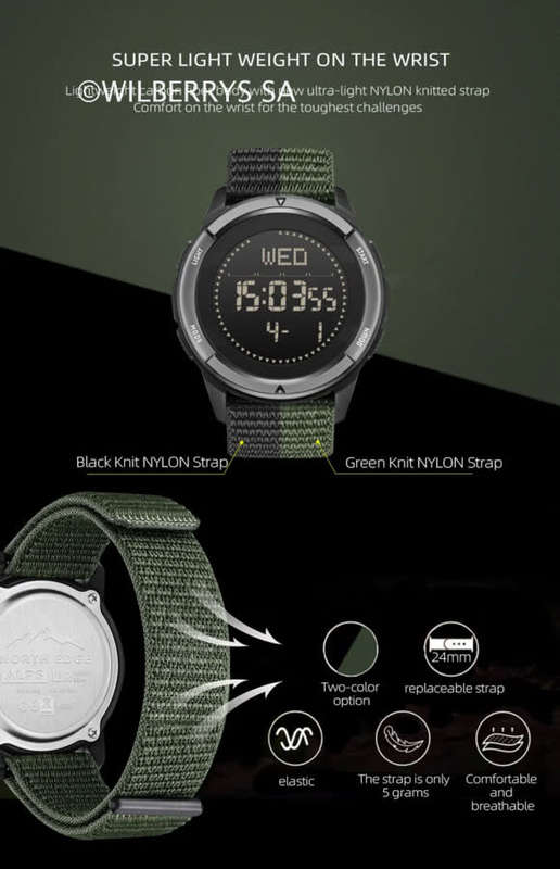 Tactical watch compass, carbon fiber North Edge mountain Alps watch green nylon