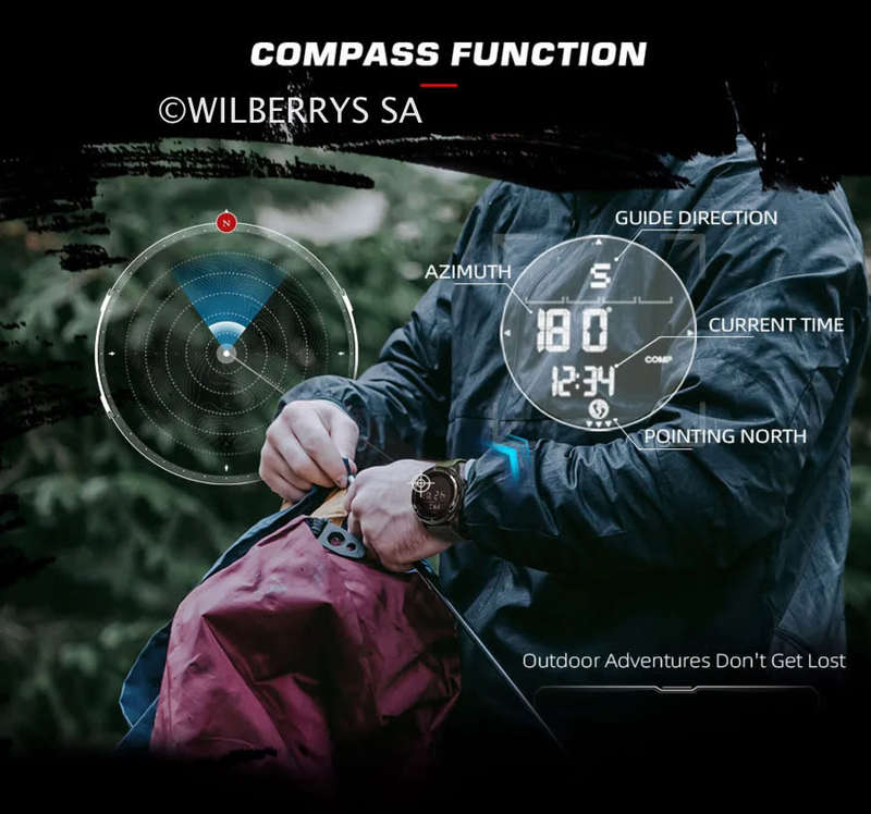 Tactical watch compass, carbon fiber North Edge mountain Alps watch green nylon
