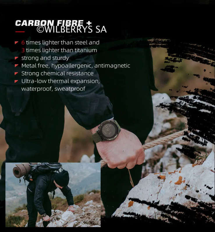 Tactical watch compass, carbon fiber North Edge mountain Alps watch green nylon