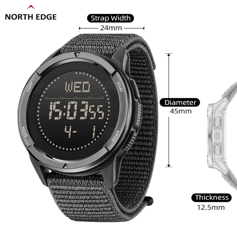 Tactical watch compass, carbon fiber North Edge mountain Alps watch green nylon