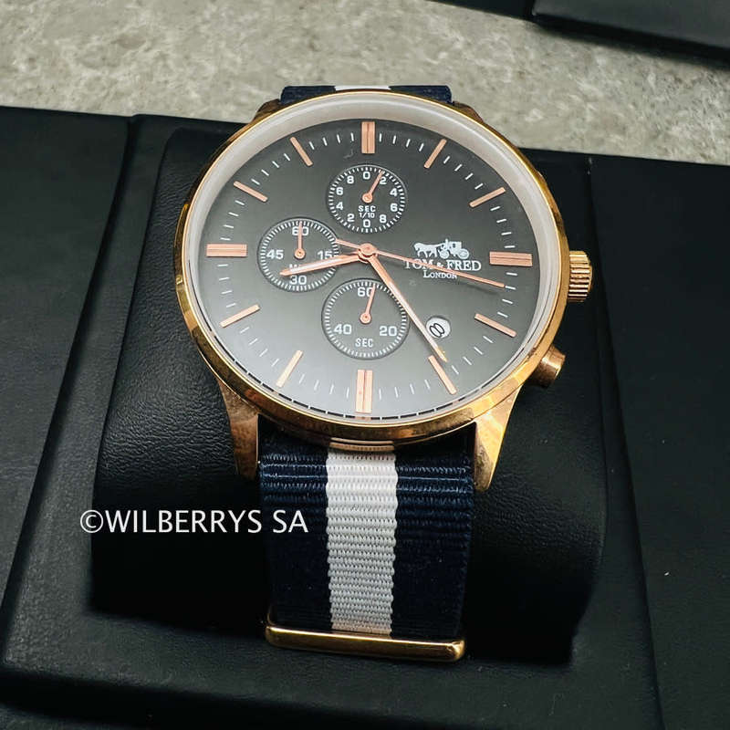 good condition 8.5/10*** rrp: R2,500.00 TOM & FRED Piper Chronograph Watch Nylon Nautical strap