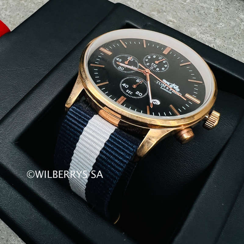 good condition 8.5/10*** rrp: R2,500.00 TOM & FRED Piper Chronograph Watch Nylon Nautical strap