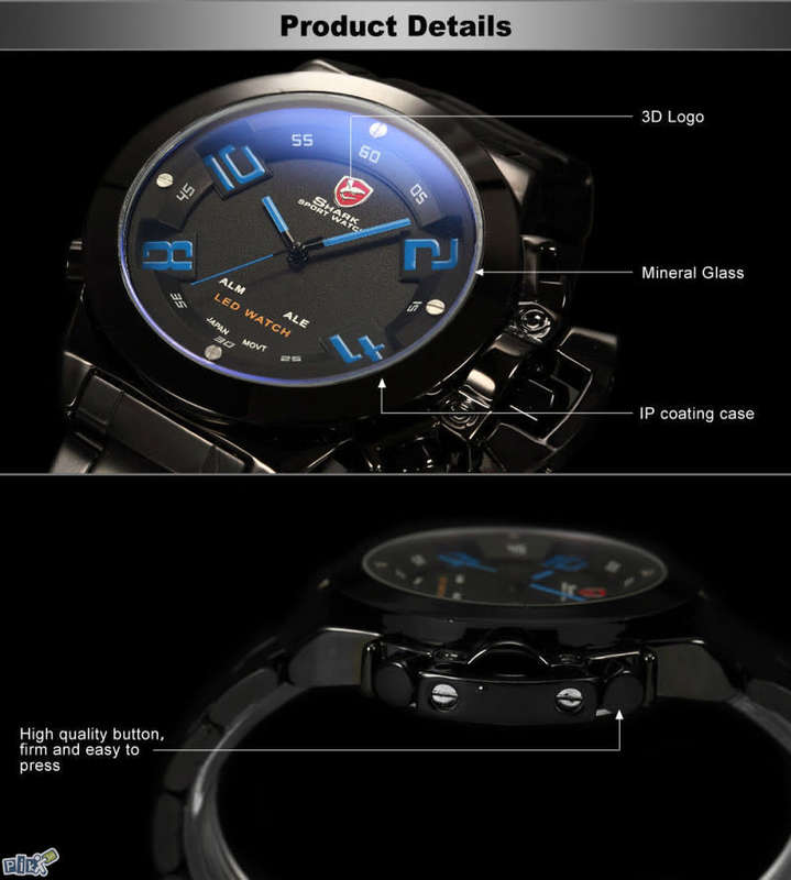 SHARK The Great White shark Dual Analog/Digital ALARM BACKLIGHT 46MM Watch BRAND NEW