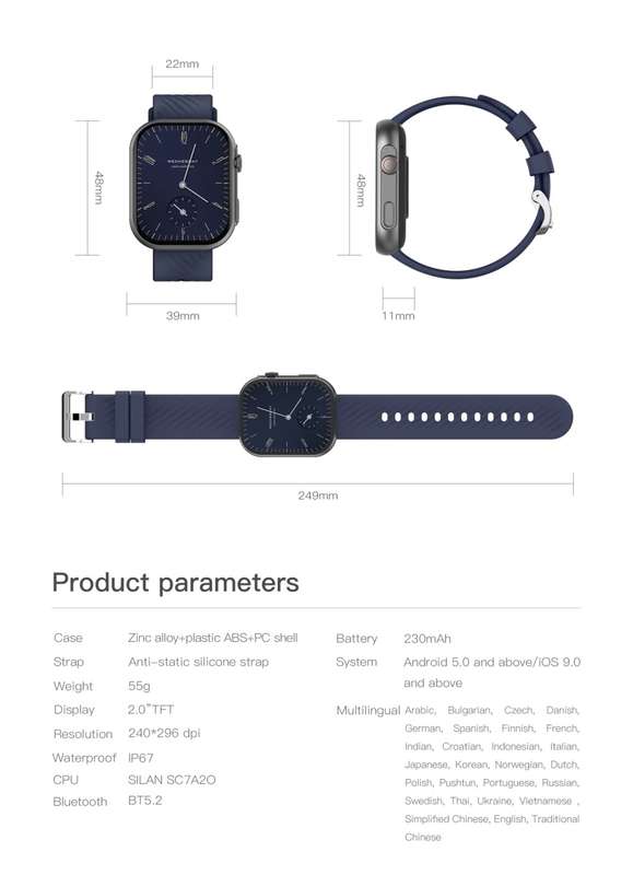 NORTH EDGE Vermont Smart Watch Black / Navy Blue Silicone Finish