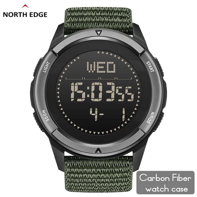 Tactical watch compass, carbon fiber North Edge mountain Alps watch green nylon