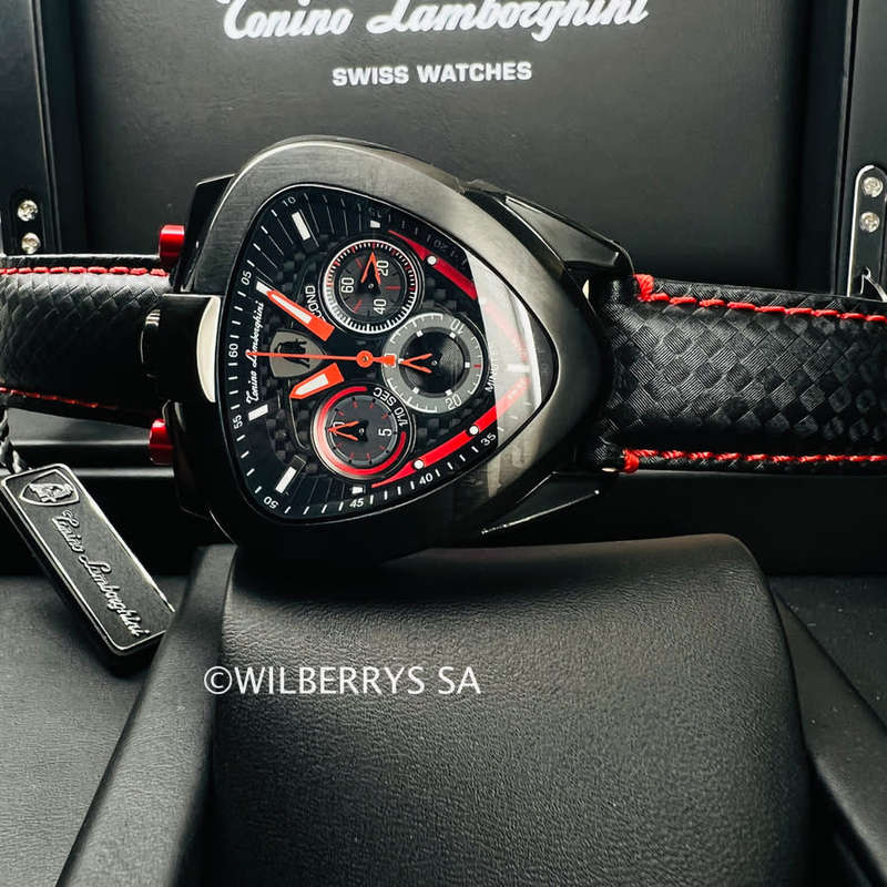 Tonino Lamborghini Men`s Spyder 12H Phantom Black Watch - 100% Genuine