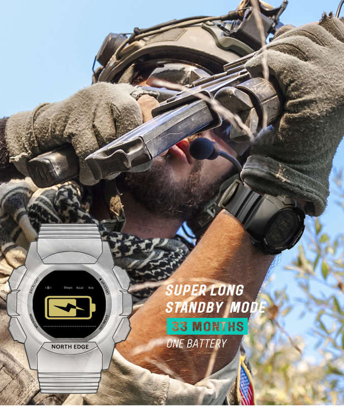 tactical watch!! NORTH EDGE mens ak bluetooth smart Tactical Dual Time Watch brand new
