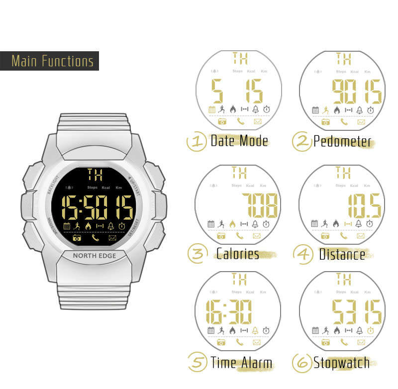 tactical watch!! NORTH EDGE mens ak bluetooth smart Tactical Dual Time Watch brand new