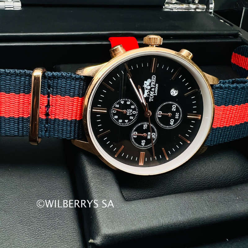 good condition 9/10*** rrp: R2,500.00 TOM & FRED Piper Chronograph Watch Nylon Nautical strap