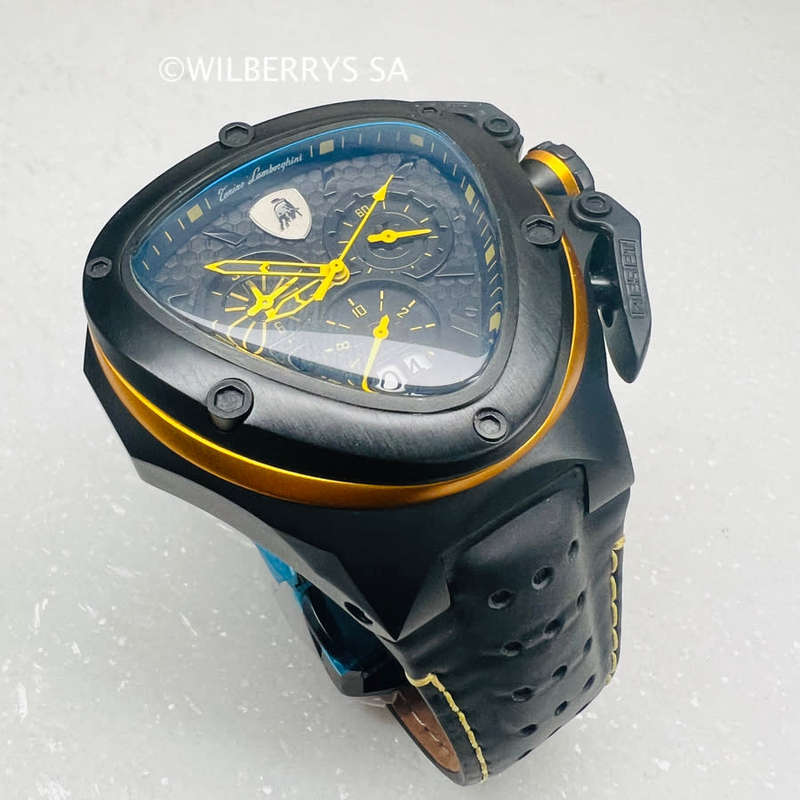 Tonino Lamborghini Men's Spyder 3124 Black Edition Yellow Trim Chronograph Watch