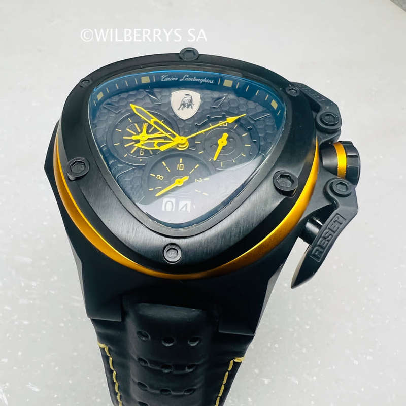 Tonino Lamborghini Men's Spyder 3124 Black Edition Yellow Trim Chronograph Watch