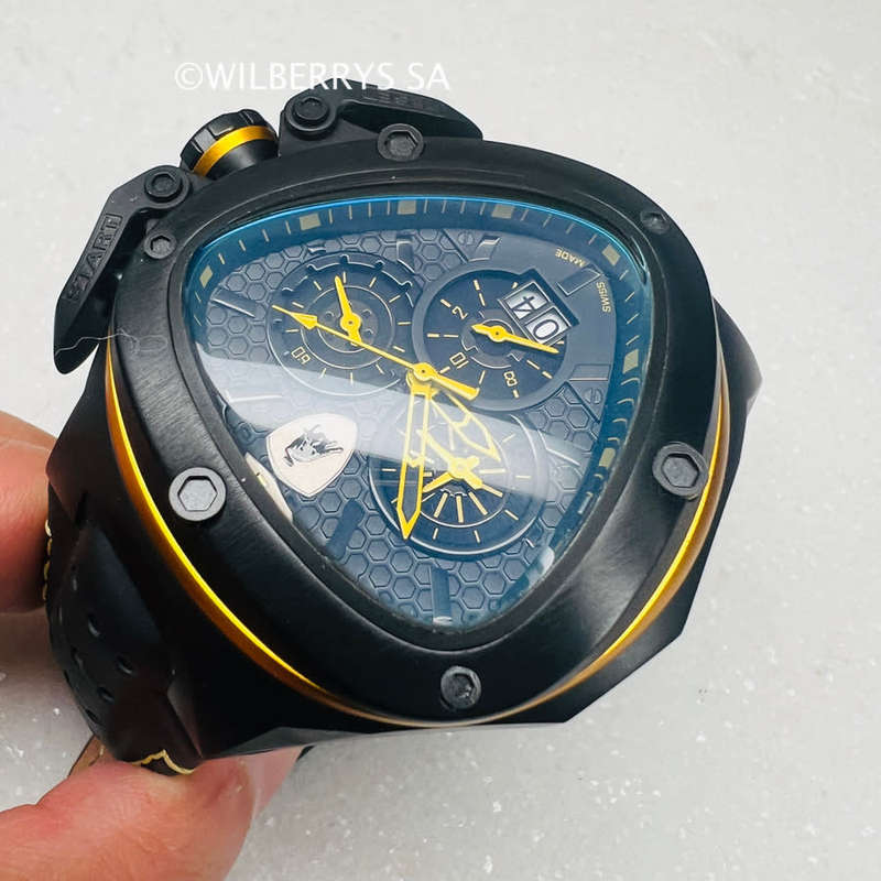 Tonino Lamborghini Men's Spyder 3124 Black Edition Yellow Trim Chronograph Watch