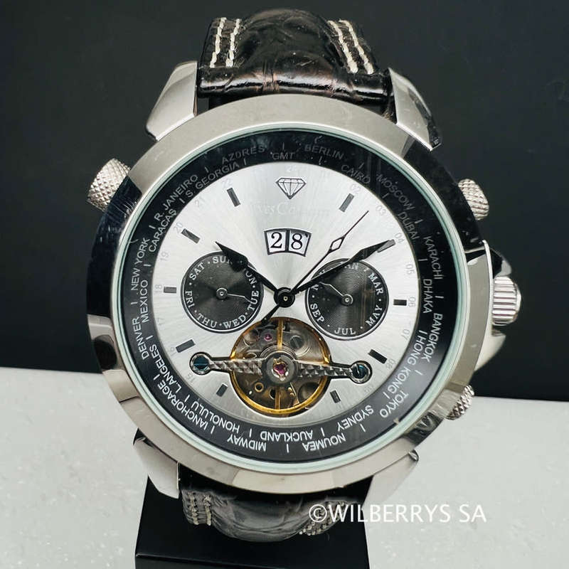 non functional Yves Camani genuine leather silver surfer watch