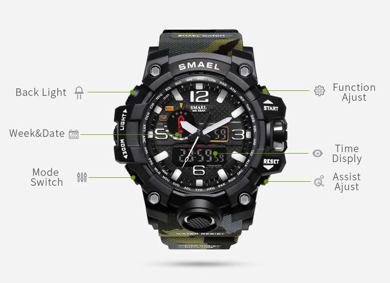 SMAEL Men`s Shock Proof MUDMASTER RED CAMO Watch 5ATM WATER RESISTANT **BRAND NEW**