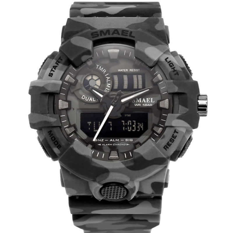 SMAEL Men`s Shock Proof CAMO GREY Watch 5ATM WATER RESISTANT **BRAND NEW**