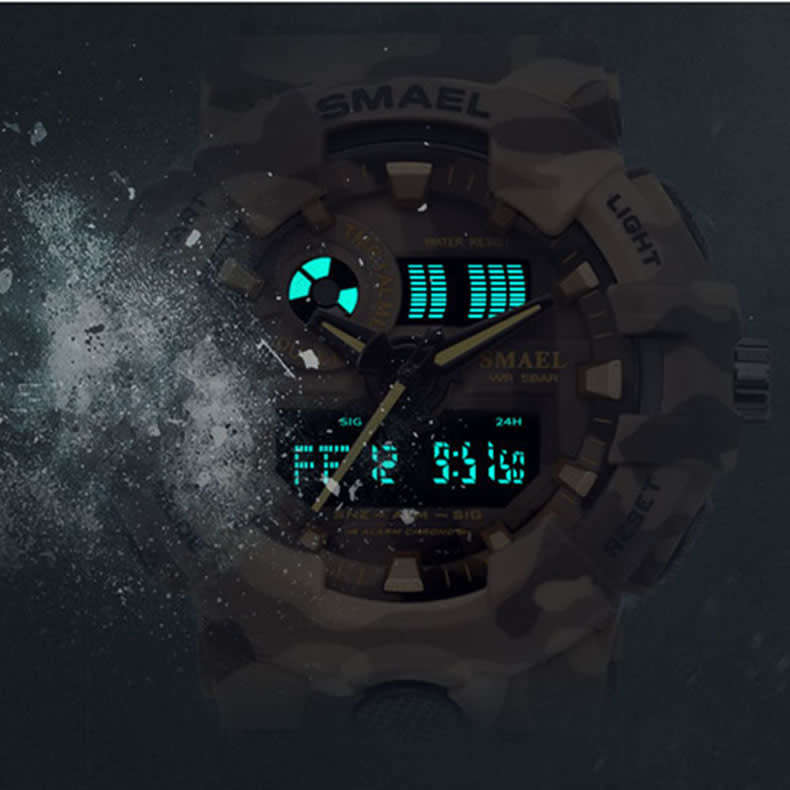 SMAEL Men`s Shock Proof CAMO GREY Watch 5ATM WATER RESISTANT **BRAND NEW**