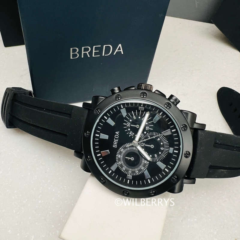 BREDA Mens 43mm Boston Black Silicone Strap Watch
