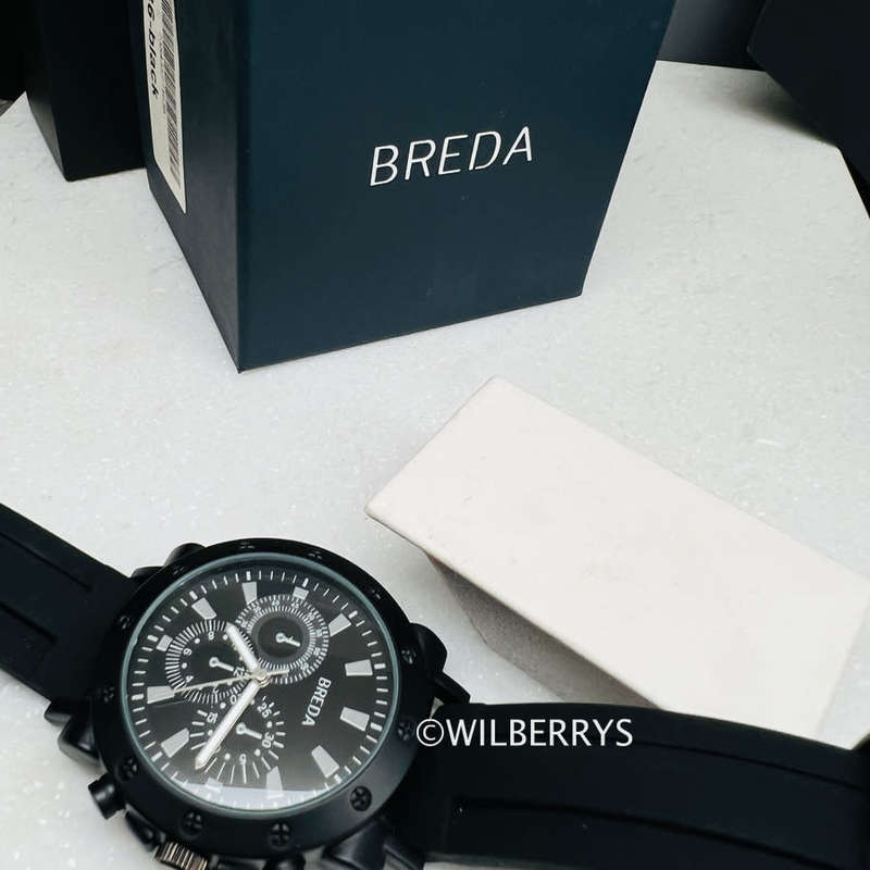 BREDA Mens 43mm Boston Black Silicone Strap Watch