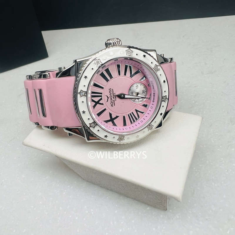 Aquaswiss Women`s Swissport 8 Diamond Watch with Paris Pink Silicone Strap