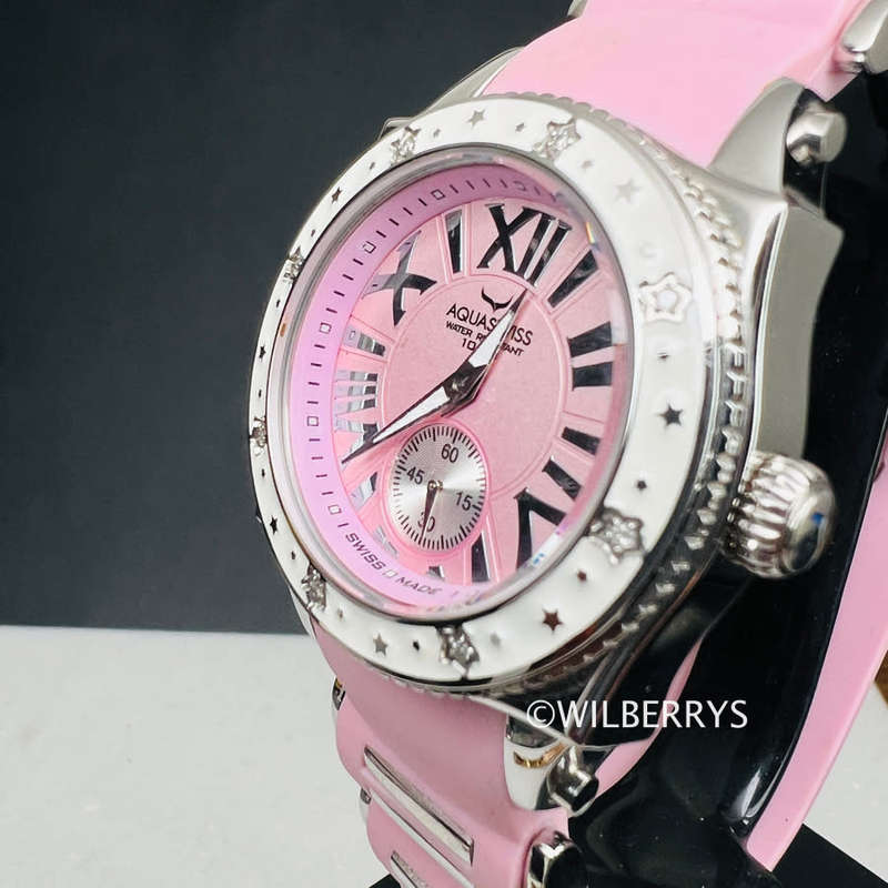 Aquaswiss Women`s Swissport 8 Diamond Watch with Paris Pink Silicone Strap