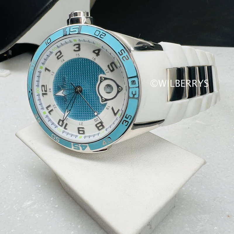 Aquaswiss Men`s Trax Silicone Strap Date Watch Baby Blue and White