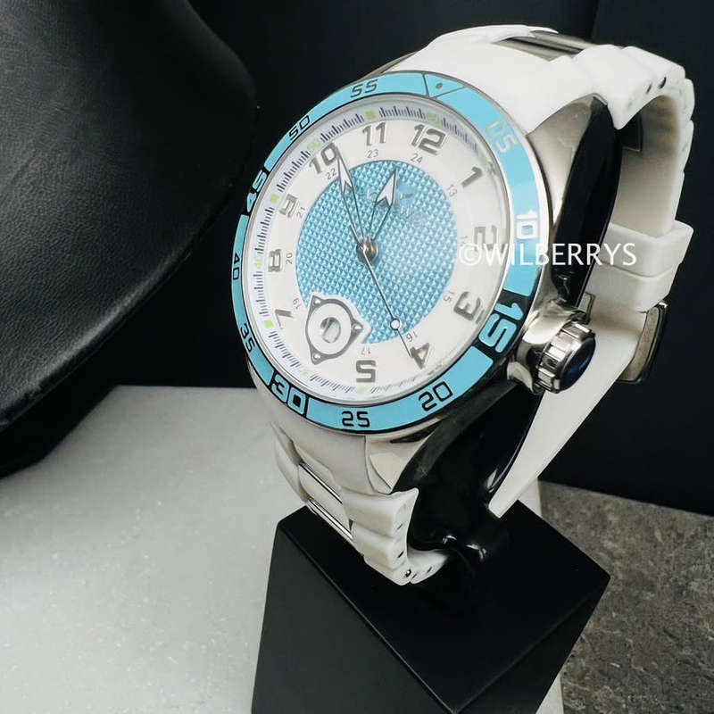 Aquaswiss Men`s Trax Silicone Strap Date Watch Baby Blue and White