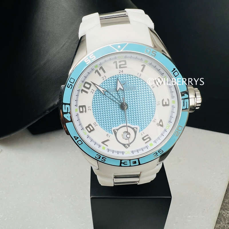 Aquaswiss Men`s Trax Silicone Strap Date Watch Baby Blue and White