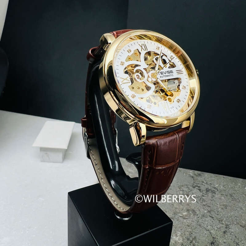TEVISE Men`s Metropolis Leather Gold/White Watch