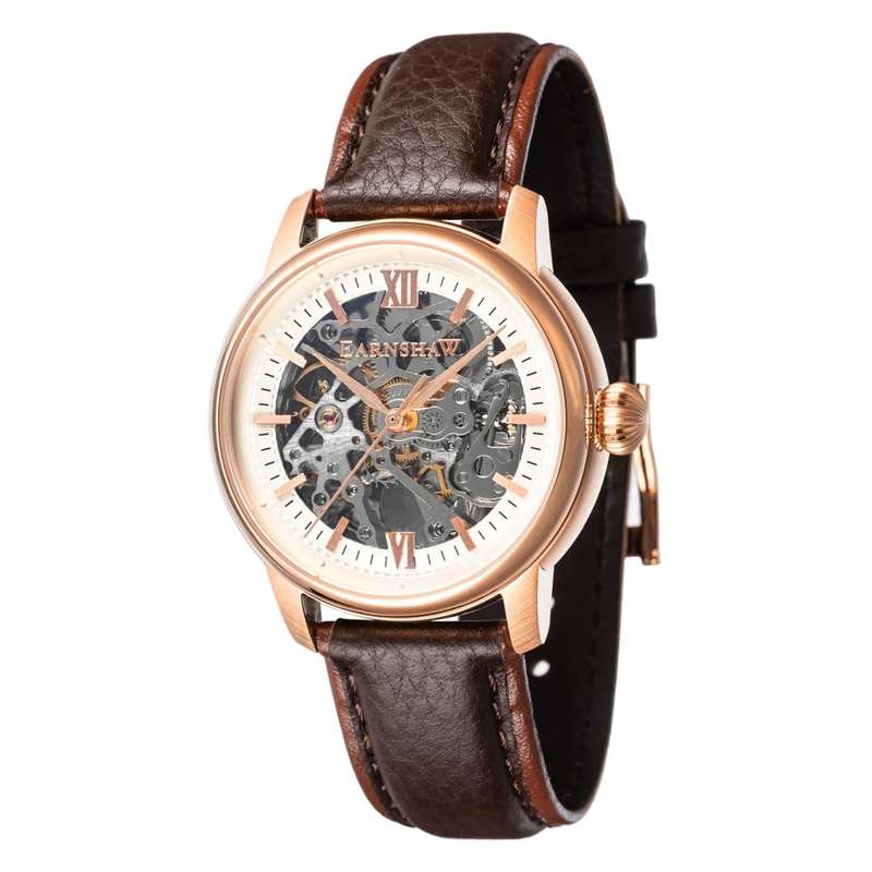 Thomas Earnshaw Cornwall Skeleton Automatic Roman Rose Gold Plated Watch