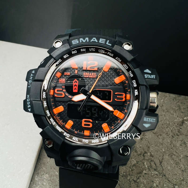 SMAEL Men`s Shock Proof MUDMASTER BLACK ORANGE CAMO Watch 5ATM WATER RESISTANT **BRAND NEW**