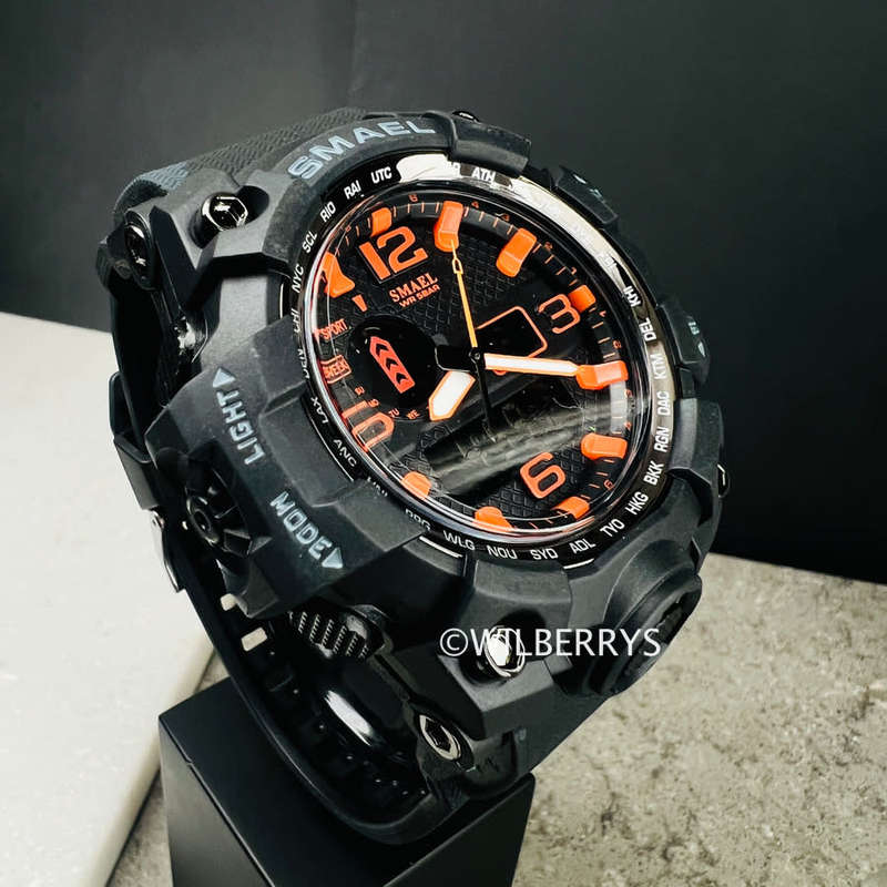 SMAEL Men`s Shock Proof MUDMASTER BLACK ORANGE CAMO Watch 5ATM WATER RESISTANT **BRAND NEW**
