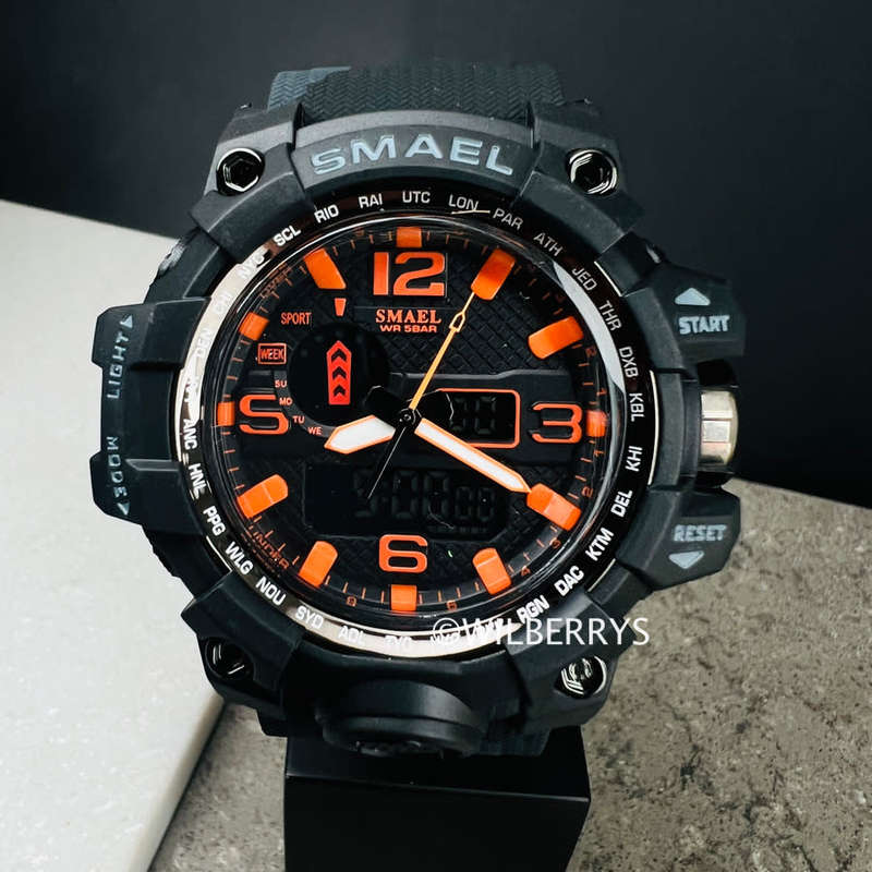 SMAEL Men`s Shock Proof MUDMASTER BLACK ORANGE CAMO Watch 5ATM WATER RESISTANT **BRAND NEW**