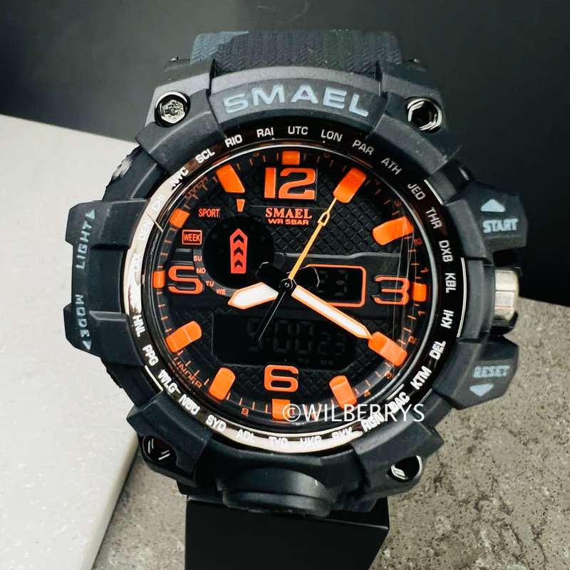 SMAEL Men`s Shock Proof MUDMASTER BLACK ORANGE CAMO Watch 5ATM WATER RESISTANT **BRAND NEW**