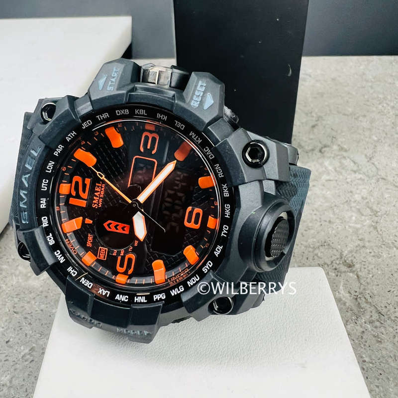 SMAEL Men`s Shock Proof MUDMASTER BLACK ORANGE CAMO Watch 5ATM WATER RESISTANT **BRAND NEW**