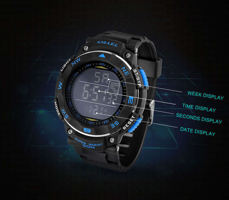 SMAEL Men`s SHOCK PROOF Mens COMPO S-SHOCK Black / Orange Watch WATER RESISTANT **BRAND NEW**