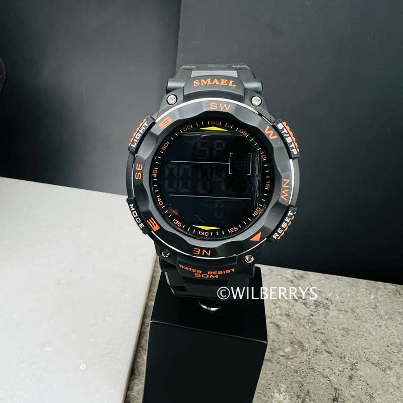 SMAEL Men`s SHOCK PROOF Mens COMPO S-SHOCK Black / Orange Watch WATER RESISTANT **BRAND NEW**